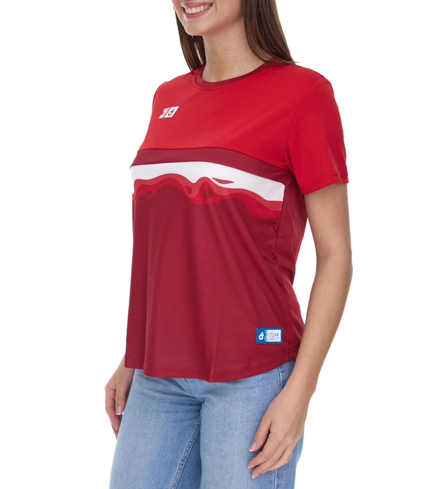 Sportoberbekleidung|Tops & T-Shirts*Outfitter OCEAN FABRICS TAHI Damen nachhaltiges Training-Shirt mit Mesh-Einsätzen Fitness-Shirt Kurzarm-Shirt OUT-W-1021-OTW-34 Rot