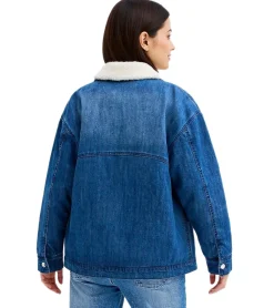 Mäntel & Jacken*O46bpx Oversized Jeans-Jacke für Damen mit weichem, abnehmbaren Teddy-Kragen Übergangs-Jacke 946445 Blau