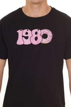 T-Shirts & Tank Tops*PASH 1980 Tee Herren Kurzarm-Shirt mit großem 1980er Print Baumwoll-T-Shirt PATR004 Schwarz