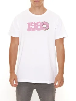 T-Shirts & Tank Tops*PASH 1980 Tee Herren Kurzarm-Shirt mit großem 1980er Print Baumwoll-T-Shirt PATR004 Weiß