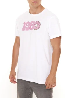 T-Shirts & Tank Tops*PASH 1980 Tee Herren Kurzarm-Shirt mit großem 1980er Print Baumwoll-T-Shirt PATR004 Weiß