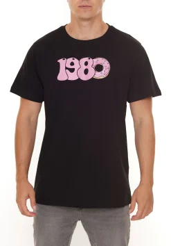 T-Shirts & Tank Tops*PASH 1980 Tee Herren Kurzarm-Shirt mit großem 1980er Print Baumwoll-T-Shirt PATR004 Schwarz oder Weiß