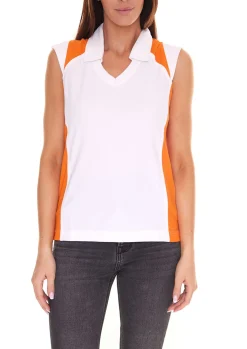 Tops & T-Shirts|Sportoberbekleidung*PGA TOUR Damen Achsel-Shirt mit Hemdkragen Golf-Shirt mit CoolFit 3508933 Weiß-Orange