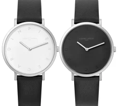 Damenuhren|Damenuhren*Pierre Cardin Damen Armband-Uhr mit Buchstaben der Marke als Ziffern analoge Quarz-Uhr mit Leder-Armband 3ATM 39mm CBV.100 Schwarz/Silber mit schwarzem oder weißem Zifferblatt