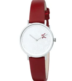 Damenuhren|Damenuhren*Pierre Cardin Damen Armband-Uhr mit Marken-Kürzel im Ziffernblatt analoge Quarz-Uhr mit Leder-Armband 3ATM 31mm CBV.1517 Rot/Silber