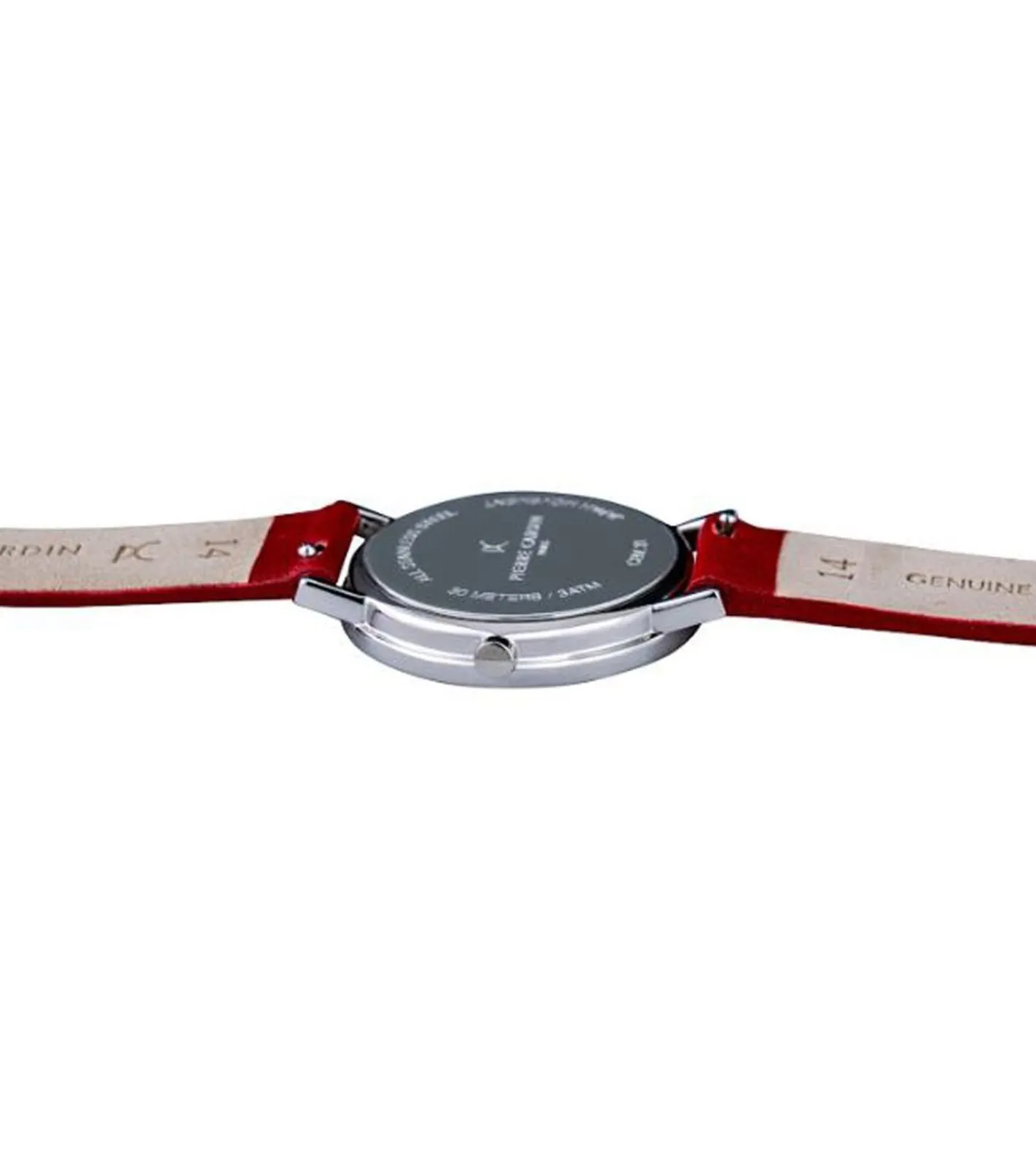 Damenuhren|Damenuhren*Pierre Cardin Damen Armband-Uhr mit Marken-Kürzel im Ziffernblatt analoge Quarz-Uhr mit Leder-Armband 3ATM 31mm CBV.1517 Rot/Silber