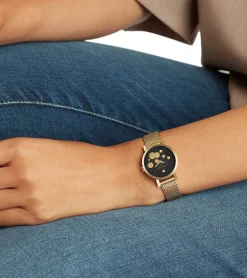 Damenuhren|Damenuhren*Pierre Cardin Damen Armband-Uhr Ziffernblatt mit goldfarbenen Kreis-Details analoge Quarz-Uhr mit Edelstahl-Armband 3ATM 27mm CCM.0502 Gold/Schwarz