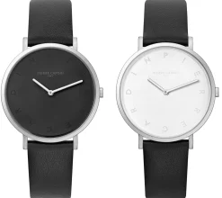 Damenuhren|Damenuhren*Pierre Cardin Damen Armband-Uhr mit Buchstaben der Marke als Ziffern analoge Quarz-Uhr mit Leder-Armband 3ATM 39mm CBV.100 Schwarz/Weiß/Silber oder Schwarz/Silber