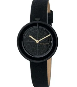 Damenuhren|Damenuhren*Pierre Cardin Damen Armband-Uhr mit Glitzer im Ziffernblatt analoge Quarz-Uhr mit Leder-Armband 3ATM 32mm CMA.0011 Schwarz/Gold