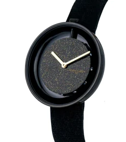 Damenuhren|Damenuhren*Pierre Cardin Damen Armband-Uhr mit Glitzer im Ziffernblatt analoge Quarz-Uhr mit Leder-Armband 3ATM 32mm CMA.0011 Schwarz/Gold