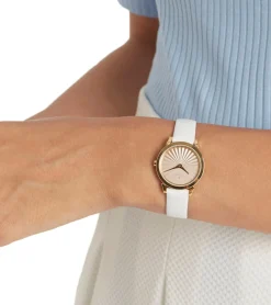 Damenuhren|Damenuhren*Pierre Cardin Damen Armband-Uhr Zweizeiger-Uhr analoge Quarz-Uhr mit Leder-Armband 3ATM 27mm CPI.2509 Weiß/Gold