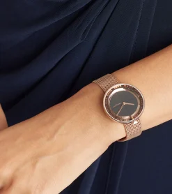 Damenuhren|Damenuhren*Pierre Cardin Damen Armband-Uhr modernes Ziffernblatt analoge Quarz-Uhr mit Edelstahl-Armband 3ATM 33mm CMA.0001 Rose-Gold/Schwarz