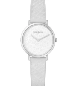Damenuhren|Damenuhren*Pierre Cardin Damen Armband-Uhr mit Marken-Kürzel-Print analoge Quarz-Uhr mit Leder-Armband 3ATM 31mm CBV.15 Schwarz, Rosa, Weiß oder Beige