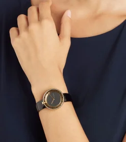 Damenuhren|Damenuhren*Pierre Cardin Damen Armband-Uhr schlichtes Ziffernblatt analoge Quarz-Uhr mit Leder-Armband 3ATM 33mm CMA.0002 Schwarz/Gold