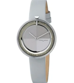 Damenuhren|Damenuhren*Pierre Cardin Damen Armband-Uhr modernes Ziffernblatt analoge Quarz-Uhr mit Leder-Armband 3ATM 32mm CMA.0005 Grau/Silber