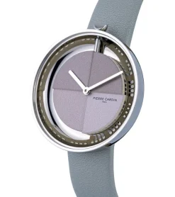 Damenuhren|Damenuhren*Pierre Cardin Damen Armband-Uhr modernes Ziffernblatt analoge Quarz-Uhr mit Leder-Armband 3ATM 32mm CMA.0005 Grau/Silber