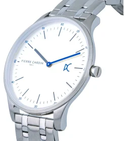 Damenuhren|Damenuhren*Pierre Cardin Damen Armband-Uhr schlichtes Ziffernblatt analoge Quarz-Uhr mit Edelstahl-Armband 3ATM 42mm CBA.4009 Silber