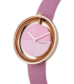 Damenuhren|Damenuhren*Pierre Cardin Damen Armband-Uhr modernes Ziffernblatt analoge Quarz-Uhr mit Leder-Armband 3ATM 32mm CMA.000 Rosa, Rot oder Grau