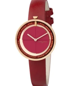 Damenuhren|Damenuhren*Pierre Cardin Damen Armband-Uhr modernes Ziffernblatt analoge Quarz-Uhr mit Leder-Armband 3ATM 32mm CMA.000 Rosa, Rot oder Grau