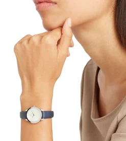 Damenuhren|Damenuhren*Pierre Cardin Damen Armband-Uhr Ziffernblatt analoge Quarz-Uhr mit Leder-Armband 3ATM 27mm CPI.2513 Blau/Weiß/Silber