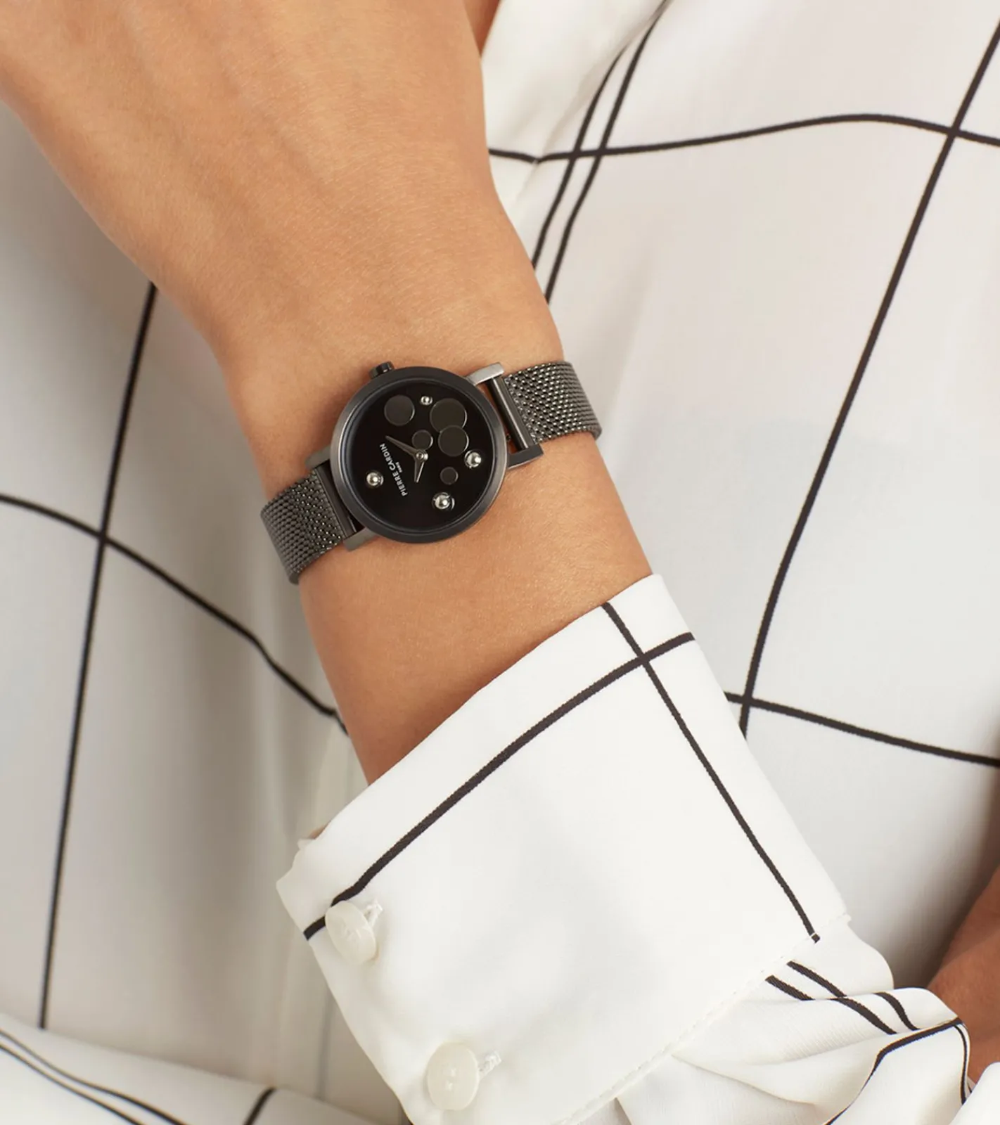 Damenuhren|Damenuhren*Pierre Cardin Damen Armband-Uhr Ziffernblatt mit silbernen Kreis-Details analoge Quarz-Uhr mit Edelstahl-Armband 3ATM 27mm CCM.0500 Grau