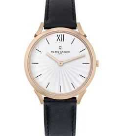 Damenuhren|Damenuhren*Pierre Cardin Damen Armband-Uhr schlichtes Ziffernblatt analoge Quarz-Uhr mit Leder-Armband 3ATM 40mm CPI.2003 Schwarz/Gold