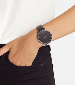 Damenuhren|Damenuhren*Pierre Cardin Damen Armband-Uhr schlichtes Ziffernblatt analoge Quarz-Uhr mit Leder-Armband 3ATM 39mm CBV.1002 Schwarz/Silber