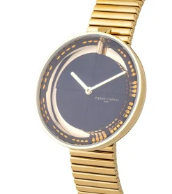 Damenuhren|Damenuhren*Pierre Cardin Damen Armband-Uhr schlichtes Ziffernblatt analoge Quarz-Uhr mit Edelstahl-Armband 3ATM 32mm CMA.0009 Gold/Schwarz