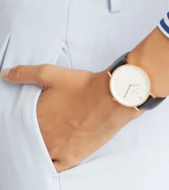 Damenuhren|Damenuhren*Pierre Cardin Damen schlichte Armband-Uhr analoge Quarz-Uhr mit Leder-Armband 3ATM 39mm CBV.1014 Schwarz/Weiß/Gold