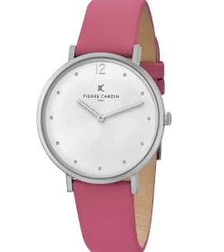 Damenuhren|Damenuhren*Pierre Cardin Damen schlichte Armband-Uhr analoge Quarz-Uhr mit Leder-Armband 3ATM 39mm CBV.1042 Rosa/Silber