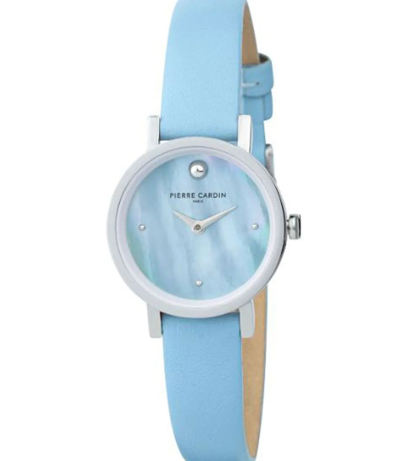 Damenuhren|Damenuhren*Pierre Cardin Damen sommerliche Zweizeiger-Armband-Uhr Ziffernblatt mit silbernen Kreis-Details analoge Quarz-Uhr mit Leder-Armband 3ATM 27mm CCM.0521 Blau/Silber