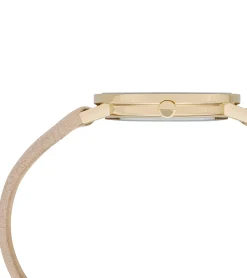 Damenuhren|Damenuhren*Pierre Cardin Damen vergoldete Armband-Uhr mit Marken-Kürzel-Print analoge Quarz-Uhr mit Leder-Armband 3ATM 31mm CBV.1503 Beige/Gold