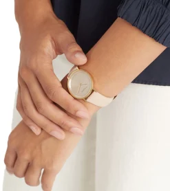 Damenuhren|Damenuhren*Pierre Cardin Damen vergoldete Armband-Uhr mit Marken-Kürzel-Print analoge Quarz-Uhr mit Leder-Armband 3ATM 31mm CBV.1503 Beige/Gold