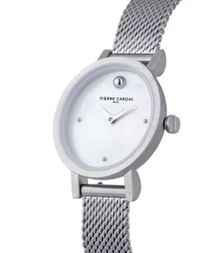 Damenuhren|Damenuhren*Pierre Cardin Damen Zweizeiger-Armband-Uhr Ziffernblatt mit silbernen Kreis-Details analoge Quarz-Uhr mit Edelstahl-Armband 3ATM 27mm CCM.0522 Silber