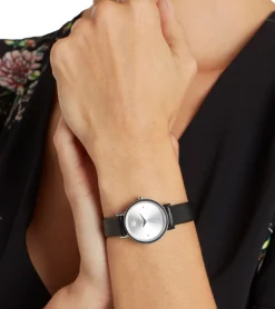 Damenuhren|Damenuhren*Pierre Cardin Damen Zweizeiger-Armband-Uhr Ziffernblatt mit silbernen Kreis-Details analoge Quarz-Uhr mit Leder-Armband 3ATM 27mm CCM.05 Silber/Schwarz/Weiß/Blau/Grau/Rosa