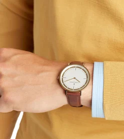 Herrenuhren|Herrenuhren*Pierre Cardin Herren analoge Quarz-Uhr mit Leder-Armband Armband-Uhr 3ATM 41mm CBV.1031 Gold/Braun/Weiß