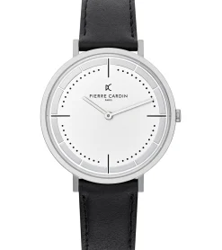 Herrenuhren|Herrenuhren*Pierre Cardin Herren analoge Quarz-Uhr mit Leder-Armband Armband-Uhr 3ATM 41mm CBV.1025 Silber/Schwarz