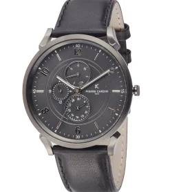 Herrenuhren|Herrenuhren*Pierre Cardin Herren Armband-Uhr mit Multi-Ziffernblatt analoge Quarz-Uhr mit Leder-Armband 3ATM 44mm CPI.2024 Schwarz/Silber