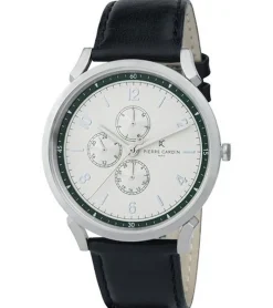 Herrenuhren|Herrenuhren*Pierre Cardin Herren Armband-Uhr mit Multi-Ziffernblatt analoge Quarz-Uhr mit Leder-Armband 3ATM 44mm CPI.2062 Schwarz/Silber/Grün