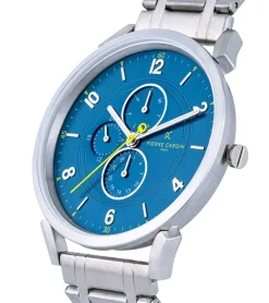 Herrenuhren|Herrenuhren*Pierre Cardin Herren Armband-Uhr mit Multi-Ziffernblatt analoge Quarz-Uhr mit Edelstahl-Armband 3ATM 44mm CPI.2056 Silber/Blau