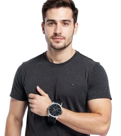 Herrenuhren|Herrenuhren*Pierre Cardin Herren Armband-Uhr mit Multi-Ziffernblatt analoge Quarz-Uhr mit Leder-Armband 3ATM 44mm CPI.2023 Schwarz/Silber