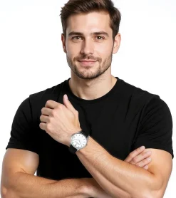 Herrenuhren|Herrenuhren*Pierre Cardin Herren Armband-Uhr analoge Quarz-Uhr mit Leder-Armband 3ATM 39mm CPI.2016 Silber/Schwarz/Weiß