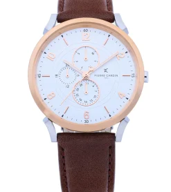 Herrenuhren|Herrenuhren*Pierre Cardin Herren Armband-Uhr mit Multi-Ziffernblatt analoge Quarz-Uhr mit Leder-Armband 3ATM 44mm CPI.2060 Braun/Rosegold/Silber