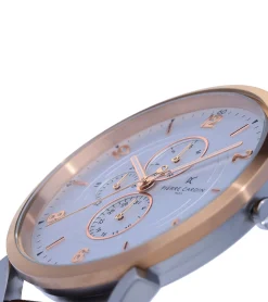 Herrenuhren|Herrenuhren*Pierre Cardin Herren Armband-Uhr mit Multi-Ziffernblatt analoge Quarz-Uhr mit Leder-Armband 3ATM 44mm CPI.2060 Braun/Rosegold/Silber