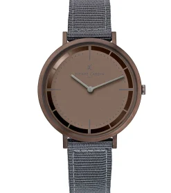 Herrenuhren|Herrenuhren*Pierre Cardin Herren Armband-Uhr analoge Quarz-Uhr mit Textil-Armband 3ATM 41mm CBV.1036 Grau/Braun