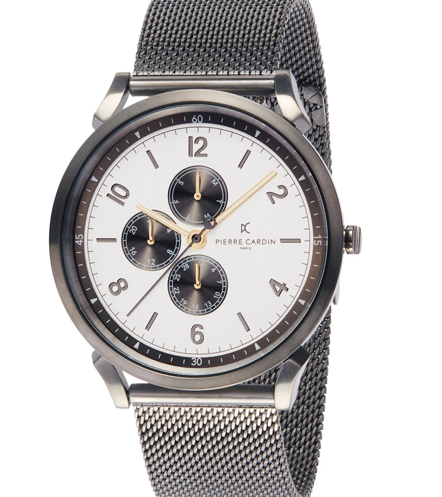 Herrenuhren|Herrenuhren*Pierre Cardin Herren Armband-Uhr mit Multi-Ziffernblatt analoge Quarz-Uhr mit Edelstahl-Armband 3ATM 44mm CPI.2033 Silber/Beige