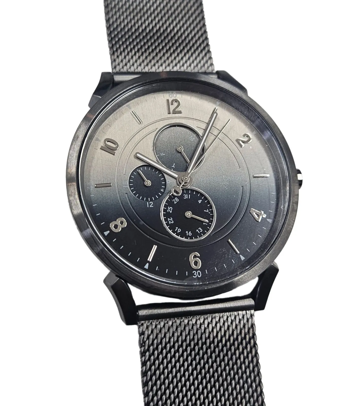 Herrenuhren|Herrenuhren*Pierre Cardin Herren Armband-Uhr mit Multi-Ziffernblatt und Farbverlauf analoge Quarz-Uhr mit Edelstahl-Armband 3ATM 44mm CPI.2059 Silber/Blau