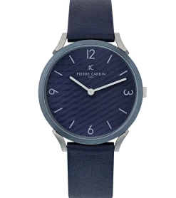 Herrenuhren|Herrenuhren*Pierre Cardin Herren Armband-Uhr analoge Quarz-Uhr mit Leder-Armband 3ATM 40mm CPI.2017 Dunkelblau/Silber