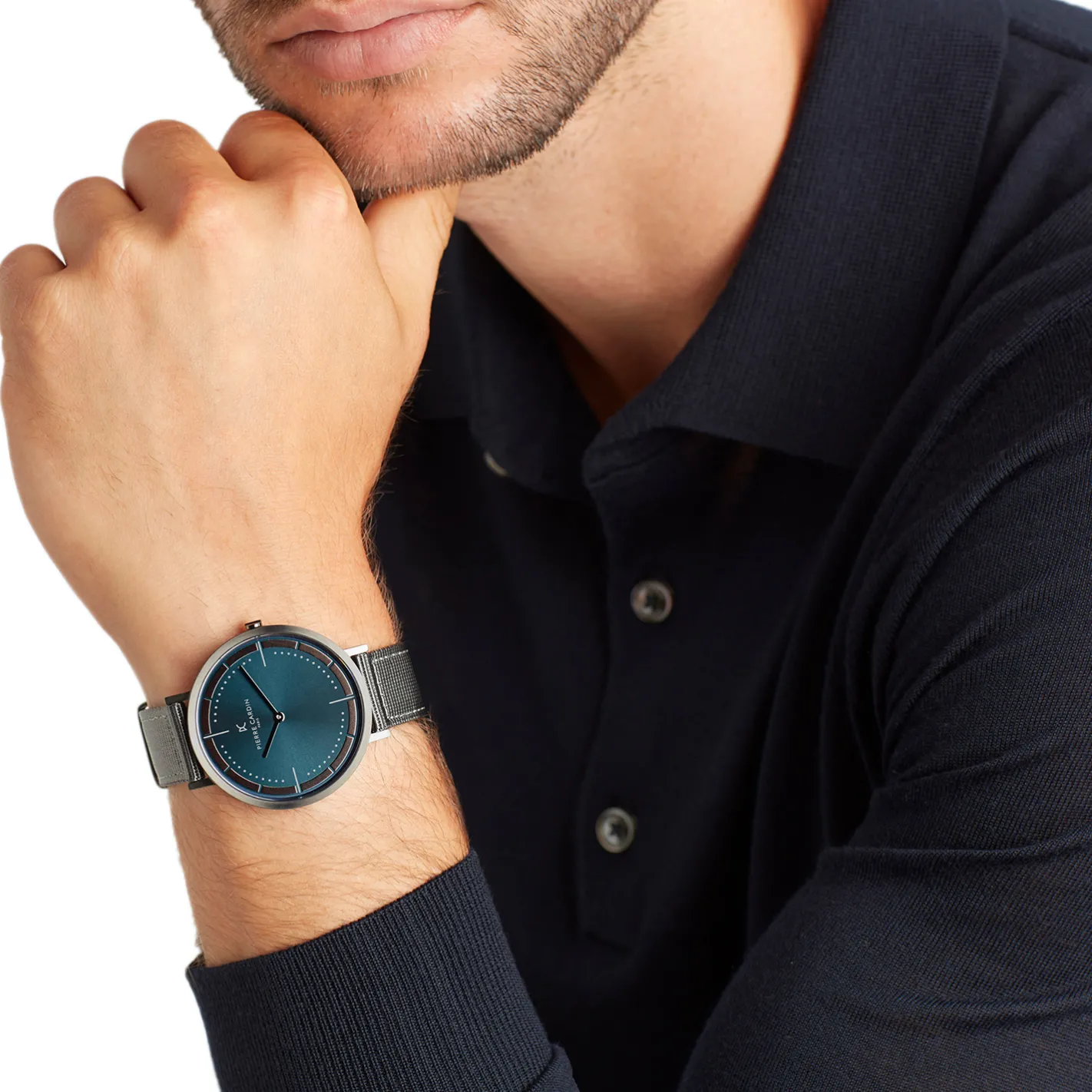 Herrenuhren|Herrenuhren*Pierre Cardin Herren Armband-Uhr analoge Quarz-Uhr mit Textil-Armband 3ATM 42mm CBV.1034 Grau/Blau