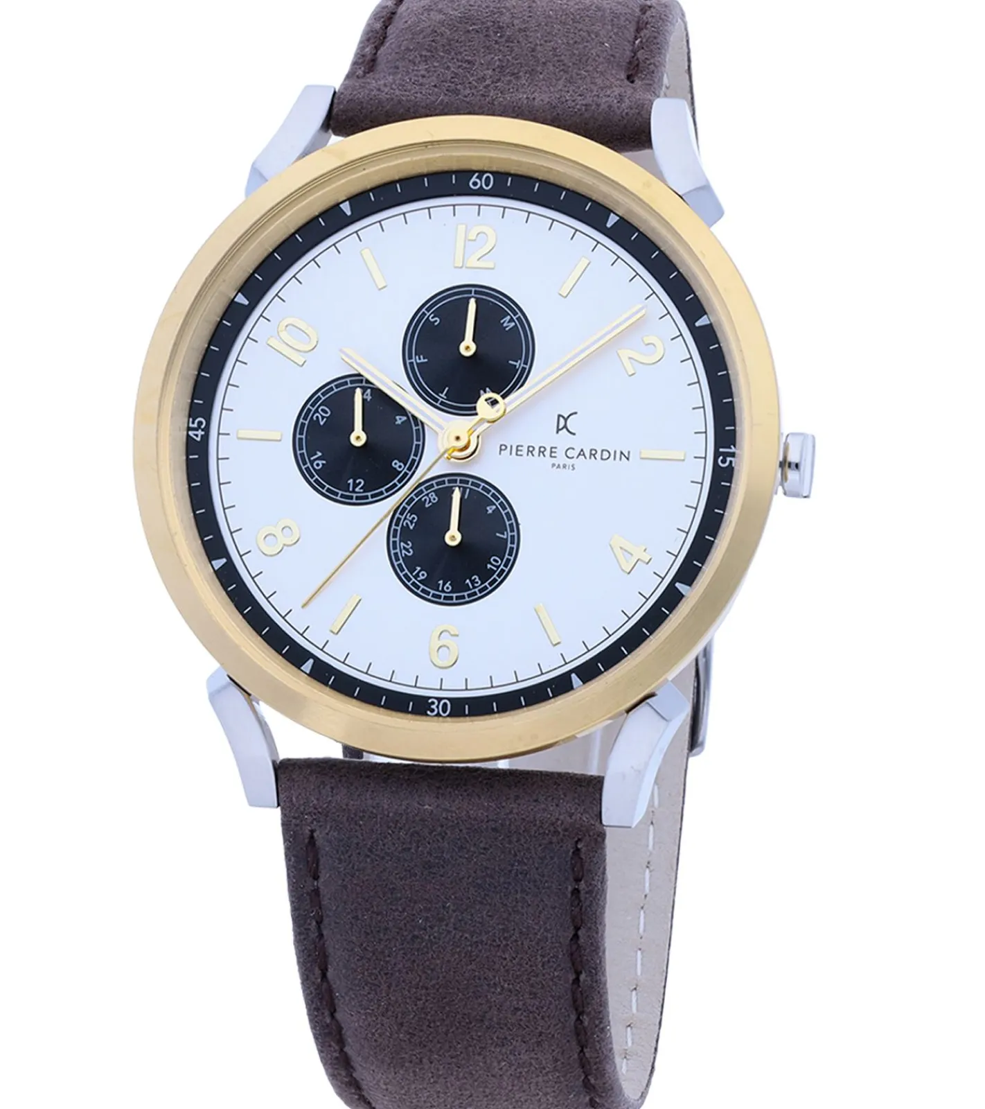 Herrenuhren|Herrenuhren*Pierre Cardin Herren Armband-Uhr mit Multi-Ziffernblatt analoge Quarz-Uhr mit Leder-Armband 3ATM 44mm CPI.2061 Braun/Gold/Silber